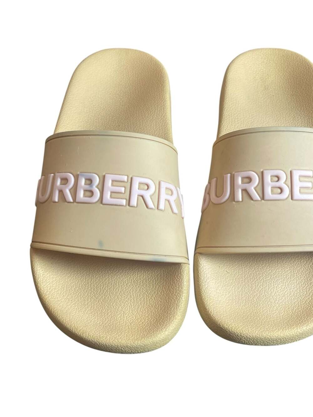 Burberry Furley Logo Slides in Sesame / Beige